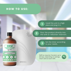 Neutralizador de Olores en Vapor Seco, Fórmula Verde Estándar: Olores de Tabaco, Mascotas, Peces y Humedad - Botella de 1L - OEM / Marca Privada - Product Image 6