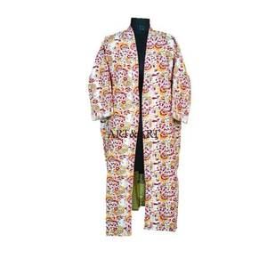 Chaqueta Térmica Vintage, Larga, con Parches Kantha, Kimono Hecho a Mano, Estampado de Bloques de Algodón, Bata de Noche para Damas de Honor - Product Image 6