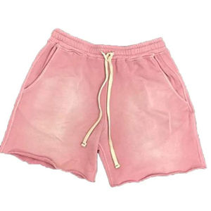 Custom Rhinestone Logo Solid High Waist Streetwear Vintage Oversized Distressed Acid Wash Quick Dry <b>Jogging</b> <b>Shorts</b> <b>Men</b> - Product Image 4