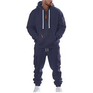 Ensemble de survêtement Cargo pour hommes adultes à séchage rapide couleur unie pull à capuche avec poche course Jogging pantalons de survêtement survêtement - Product Image 1