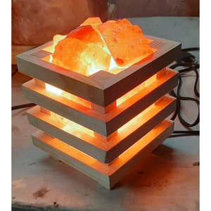 Purificateur d'air naturel ioniseur Lampe de sel de l'Himalaya Panier en bois - Sel rose de roche biologique Lampe de table électrique Décoration d'intérieur, Guérison - Product Image 3