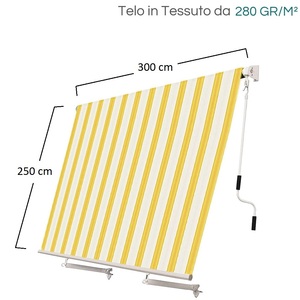 Tenda da sole a goccia di 300x250 cm con braccio arrotolato e Stopper bracci per balcone e terrazza-disponibile in vari colori - Product Image 2
