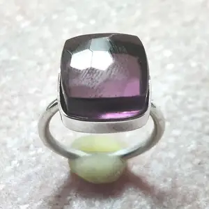 紫水晶水力12x12mm毫米宝石925纯银戒指4.38 gms尺寸美国5.5高品质批发商珠宝手工戒指