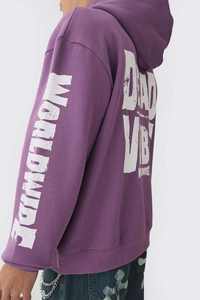 Sweat-shirts à capuche personnalisés en violet avec impression délavée, style décontracté, sport, thermique, impression sérigraphique de haute qualité, coton lourd 500GSM - Product Image 2