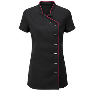 Conjuntos de uniformes elegantes para mujer, mezcla de algodón y mezclilla, para uso hospitalario, spa y belleza, túnica de manga corta, ropa de trabajo, con detección de agujas, sin costuras - Product Image 3