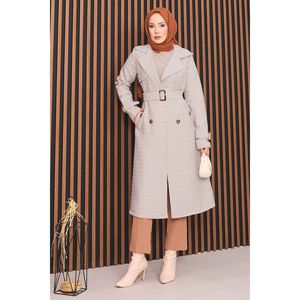 Manteau trench vintage pour femme, double boutonnage, matelassé avec rembourrage en laine et coton, ceinture intégrée, couleur pierre, pour les saisons automne-hiver - Product Image 4