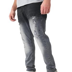 Nouveau jean pour homme délavé à l'acide, coupe droite, design usé, style streetwear, prix usine, vente chaude - Product Image 2