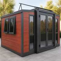 Maison conteneur extensible de 10 pieds, préfabriquée, modulaire, pliable, portable, pour bureau de chantier ou habitation, aspect bois rouge brun