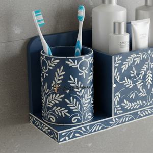 Organizador de Baño de Pared con Incrustaciones de Hueso Azul de Lujo, Estante de Almacenamiento con Diseño Floral - Product Image 4