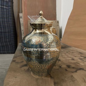 Handcrafted Brass Cremation Urn with Floral Engraving Premium Adult Ashes <b>Storage</b> Vintage Memorial Urn Trending Funeral Supply - Product Image 1