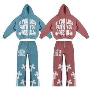 Ensemble de survêtement pour hommes au design tendance, imprimé hip-hop, décontracté, élégant, streetwear personnalisé, vente en gros OEM, pantalon évasé, jogging - Product Image 1