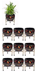 Pot en métal noir avec support pour plantes d'intérieur, jardinière moderne minimaliste pour la maison et le bureau - Product Image 6