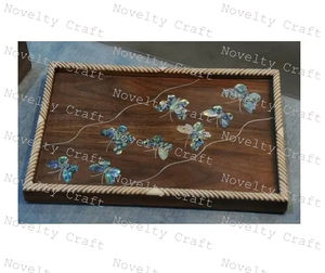 Plateau de service élégant en chocolat, incrustation de nacre, fait à la main, durable pour la décoration, assiettes écologiques pour le Ramadan et l'Aïd - Product Image 5