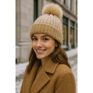 Gorro de lana con pompón color camel para mujer BERE1142 - BERE1142-CAMEL - Product Image 4