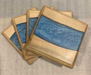 Gran oferta 2025, posavasos de resina de madera epoxi redondo cuadrado personalizado de alta calidad con juego de soporte, piedra de resina. posavasos - Product Image 2