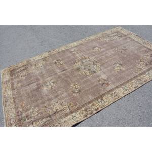 Tapis turc marron et beige vintage 5x8,9 pieds tissage plat Patchwork Design laine matériel pour les décorations de salon - Product Image 2