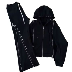 <b>Long</b> <b>Sleeve</b> Black Rhinestone Tracksuit for <b>Men</b> Plain Color Winter Latest Design Warm and Stylish Fleece Fabric Tracksuit Set - Product Image 6