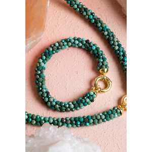 Set Artigianale Certificato in Crisocolla Lavorata a Maglia con Chiusura in Argento, Collana 48 cm, Bracciale 19 cm - Product Image 3