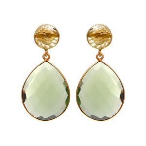 Hydro Green Amethyst 925 Sterling <b>Silver</b> 18K Gold Plated Handmade Natural Gemstone Drop Precious Vintage <b>Studs</b> for Weddings - Product Image 1