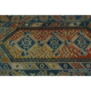 Alfombra de lana turca Vintage de 3,5x6,6 pies de gran tamaño azul naranja diseño de retazos área rectangular grande respaldo de látex alfombra de habitación de 10mm - Product Image 5