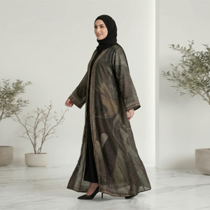 Premium Ocean Silk Open Front Modest Floor Length Abaya Cardigan Muslim Women's Fashion Coat <b>for</b> Ramadan Nightclub - Product Image 3
