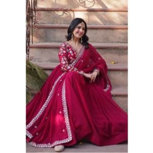 Nouvelles collections de robes Anarkali prêtes à porter pour femmes, robes de mariée et de soirée, robe de mariée à fleurs artificielles à prix d'exportation - Product Image 5