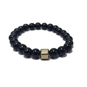 Bracelet noir obsidienne perles pyrite cube pierre Bracelet cristal pierres précieuses bijoux de mode hommes et femmes cadeau énergie méditation - Product Image 1