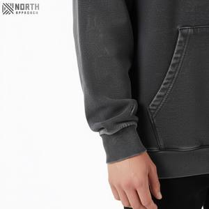 Personnalisable poids lourd lavage à l'acide sweat à capuche 85% coton 15% polyester goutte épaule conception brodé Logo cordes décontracté hiver - Product Image 3