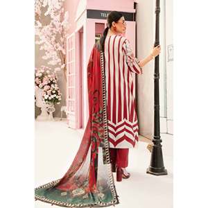 Maria.B Ensemble 3 pièces décontracté printemps/été : chemise brodée imprimée en tissu lawn, dupatta imprimée en mousseline et pantalon imprimé - BIC-2526 - Product Image 5