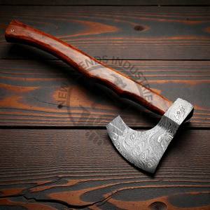 Hache viking en acier Damas faite à la main, très vendue, de haute qualité, forgée, hache de bûcheron avec manche en bois de rose et fourreau - Product Image 5