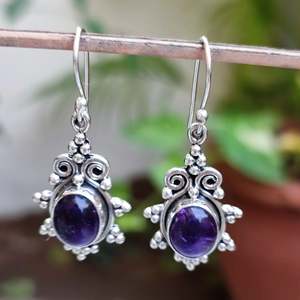 Boucles d'oreilles pendantes en argent sterling 925 avec améthyste naturelle ovale, faites à la main en or, pour la pierre de naissance de février - Product Image 4