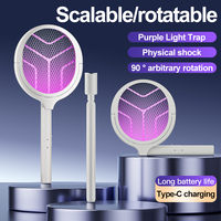 Raquette anti-moustiques électrique télescopique, rotative à 360 degrés, pliable, rechargeable, lumière UV, ABS, grande capacité, anti-insectes