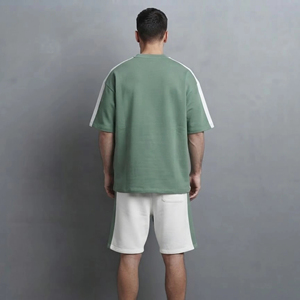 Conjunto de camiseta y pantalones cortos de dos tonos para hombre, de secado rápido, transpirable, de manga corta, corte holgado, informal, para hombre. - Product Image 6