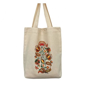 Grey Round Center Floral Embroidered GOTS Large Tote Capacity High Quality Cotton <b>Eco</b> Summer Vintage Portable Women Beach Bags - Product Image 6