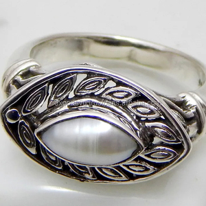 925 Sterling Silver Classic Engagement <b>Ring</b> with High Quality <b>Pearl</b> Gemstone Set Unique Religious Style Inlay Claw Fashion <b>Rings</b> - Product Image 1