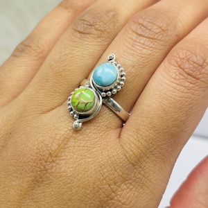 Handmade 925 Sterling Silver <b>Ring</b> Beautiful Natural <b>Turquoise</b> Green Bezel Setting Fashionable Handmade Silver <b>Ring</b> - Product Image 3
