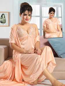 Ensembles de peignoirs pour femmes en satin doux imprimé OEM deux pièces 2 pièces rose dentelle vêtements de nuit sexy pour femmes robe et robes de nuit - Product Image 5