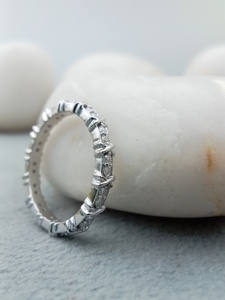 FINE JEWELRY <b>INFINITY</b> CURVE SHAPE Cut VVS MOISSANITE Lab Diamond Engagement Anniversary Wedding Full Eternity Band 925 Sterling - Product Image 4