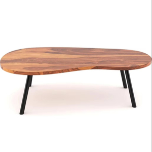 Table basse moderne en bois naturel à bord vif avec pieds en métal élégants Mobilier de maison durable pour salon et villa modernes - Product Image 1