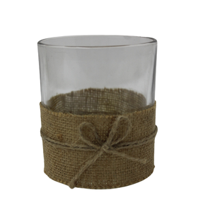 Pot de bougie votif rond en verre/paille de couleur marron au design élégant pour la décoration de table de jardin et d'hôtel faite à la main en vrac - Product Image 2