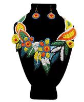 Nouveau designer coloré noir or perles de verre broderie collier boucles d'oreilles ensemble à la mode bijoux en perles chaîne à maillons pour les filles