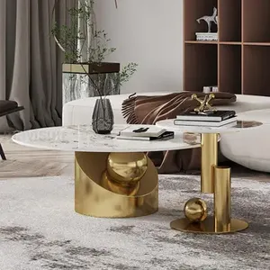 Juego de mesa de centro minimalista de metal y mármol, estilo de granja dorado para sala de estar, dormitorio, cocina, muebles tradicionales para el hogar - Product Image 2