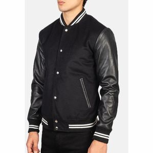 College Baseball jacket for men Hot Sale OEM Custom Embroidered Stand Collar Sweatshirts Fleece Varsity Jackets - Product Image 2