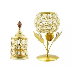 ชุดเชิงเทียนคริสตัลและโลหะสีทองแบบใหม่ทำด้วยมือมี2ชิ้นพร้อมขาตั้งและดีไซน์สีทองคุณภาพดีในราคาที่ต่ำมาก - Product Image 4