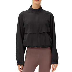 Chaqueta Cortavientos Delgada Negra para Mujer, Impermeable, Transpirable, Antiarrugas, Ropa Deportiva para Exteriores, Secado Rápido, con Cremallera, para Entrenamiento - Product Image 1