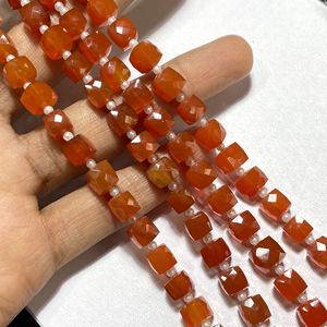 Orange Onyx Faceted Box Shape Beads, 7-8MM Natural Cube Shape Gemstone For Jewelry Making - Product Image 2