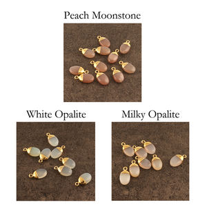 Conector colgante de calcedonia blanca ovalada pulida Lisa conector de fianza única chapado en oro DIY haciendo encontrar conectores de pendientes - Product Image 3