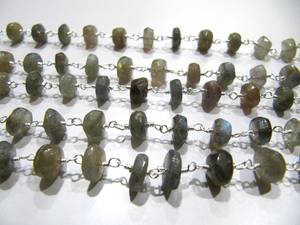 Rondelle de labradorita Natural, cuentas facetadas de 6-8mm de tamaño, cadena de Rosario envuelta en alambre de latón para fabricación de joyas, cadena de piedras preciosas - Product Image 3