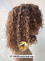 Perruque Bob Courte 12 pouces 4/30 en Cheveux Humains Vierges Indiens 100% Naturels Bouclés Brun Foncé pour Femmes, Facile à Porter, 1 Pièce