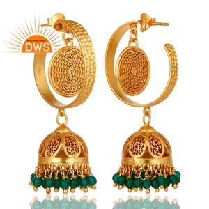 Último diseño hecho a mano 18K chapado en oro verde natural ónix con cuentas piedras preciosas pendientes colgantes Demi joyería fina fabricante - Product Image 2